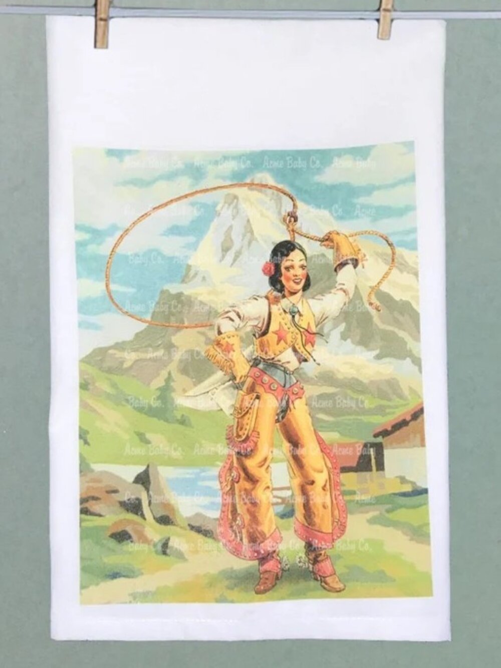 Retro Roper Cowgirl with Lasso Kitchen Towel NWOT